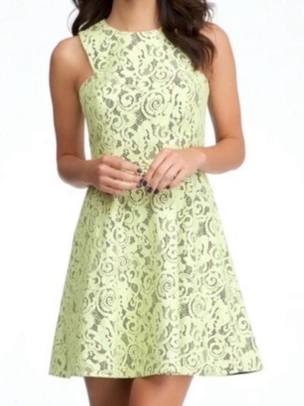 Bebe Fit & Flare Lime Lace Contrast Dress Women’s Size XS